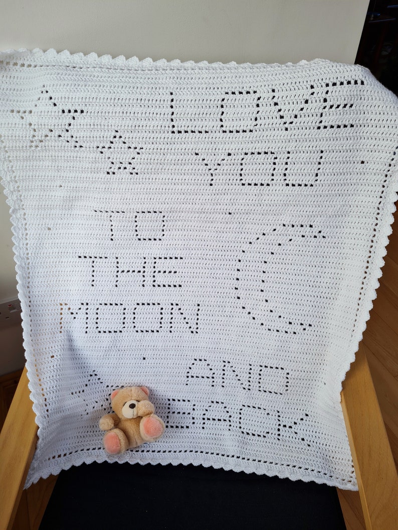 Crochet Blanket Pattern Love You to the Moon and Back Filet Blanket PDF, US crochet terms, UK crochet terms No80 beginners easy image 7