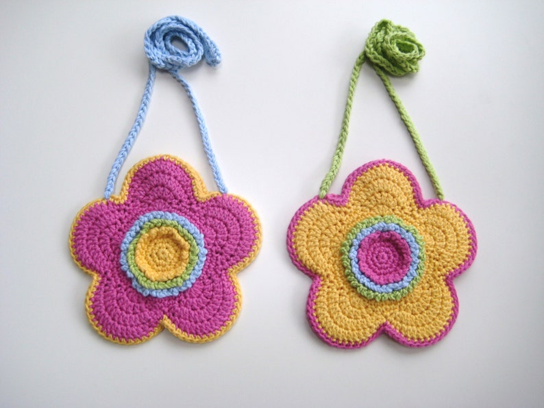 Crochet Bag Pattern Flower shaped purse bag INSTANT DOWNLOAD PDF, girl, long strap, cute, uk and us crochet terms, No19 image 1