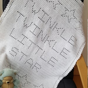 Crochet Blanket Pattern Twinkle Twinkle Little Star Filet Blanket PDF, uk & us terms No50 white newborn beginners easy gender neutral image 5