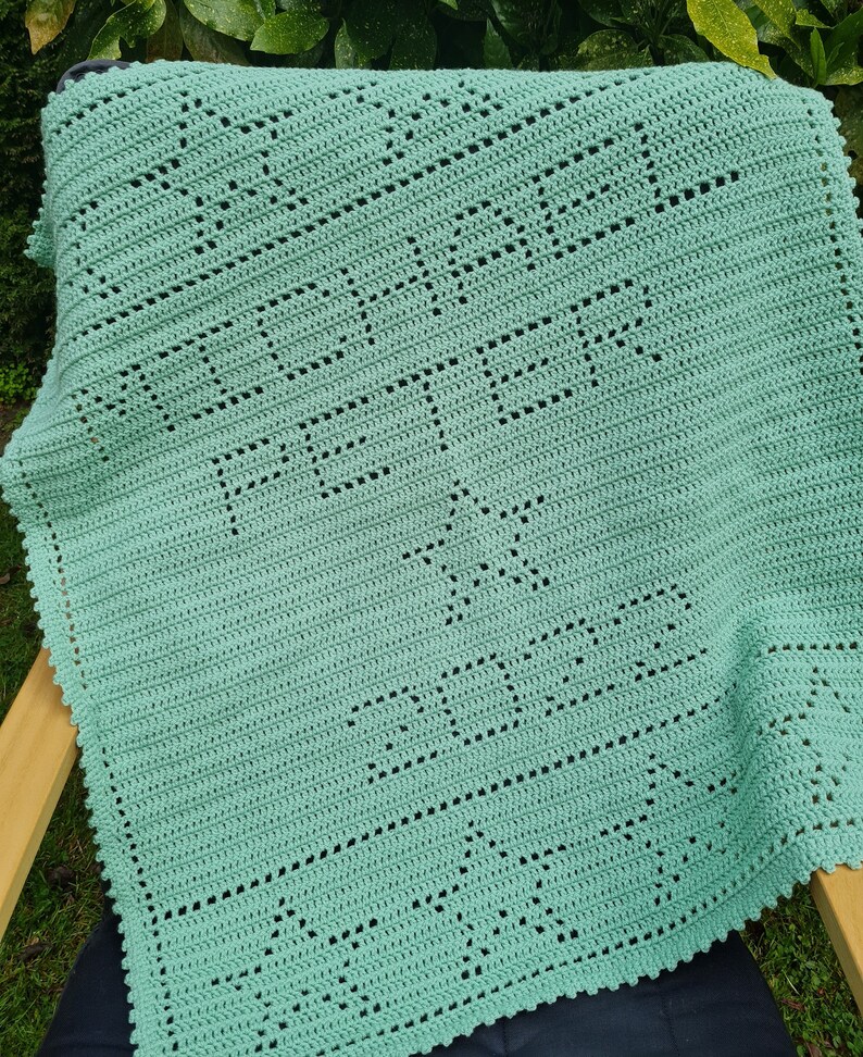 Crochet Blanket Pattern Two Names Year in Stars Filet Blanket Etsy