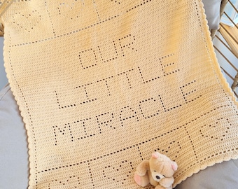 Crochet Blanket Pattern Our Little Miracle Filet Blanket PDF, crochet baby blanket, US terms, UK terms No85 beginners easy baby shower gift