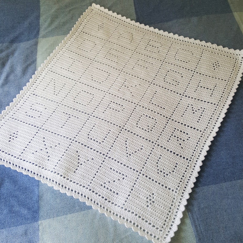 Crochet Baby Blanket Pattern, Filet Crochet, Alphabet PDF, uk & us terms, No46, white,newborn, easy crochet pattern, abc image 5