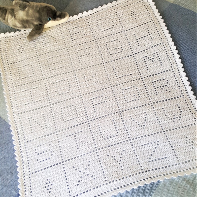 Crochet Baby Blanket Pattern, Filet Crochet, Alphabet PDF, uk & us terms, No46, white,newborn, easy crochet pattern, abc image 7