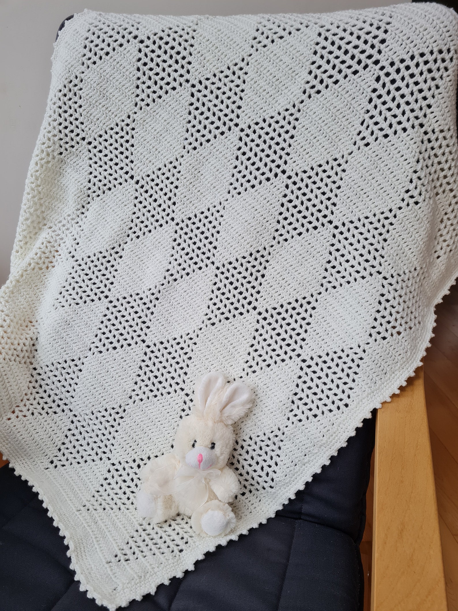 Checkers Filet Crochet Blanket Pattern Diamond Checkers Filet Blanket PDF, Uk and Us ...