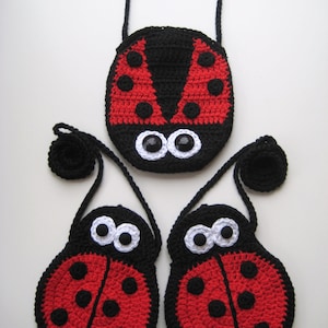 Crochet Bag Pattern ladybird purse bag Instant Download PDF, mummy and baby, girls, strap, cute, eyes, ladybug, UK terms, US  terms No6