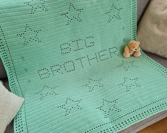 Crochet Blanket Pattern Big Brother Filet Blanket PDF, US and UK terms, crochet pattern baby blanket crochet pattern boy, No053
