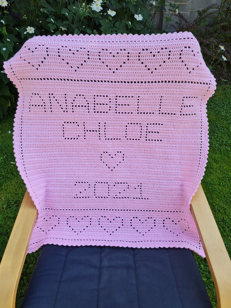 Crochet Blanket Pattern Two Names Year in Hearts Filet Blanket Etsy