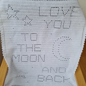 Crochet Blanket Pattern Love You to the Moon and Back Filet Blanket PDF, US crochet terms, UK crochet terms No80 beginners easy image 6