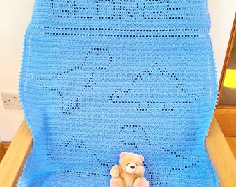 Crochet Blanket Pattern Dinosaur Blanket Personalised pattern PDF, crochet baby blanket, baby dinosaur pattern, personalized blanket, No97