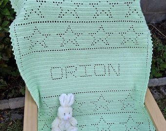 Crochet Blanket Pattern Stars Personalised Filet Blanket PDF, UK & US terms No136, beginners crochet blanket baby blanket customised blanket