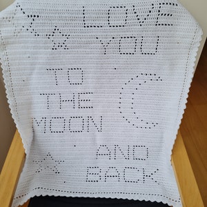 Crochet Blanket Pattern Love You to the Moon and Back Filet Blanket PDF, US crochet terms, UK crochet terms No80 beginners easy image 4