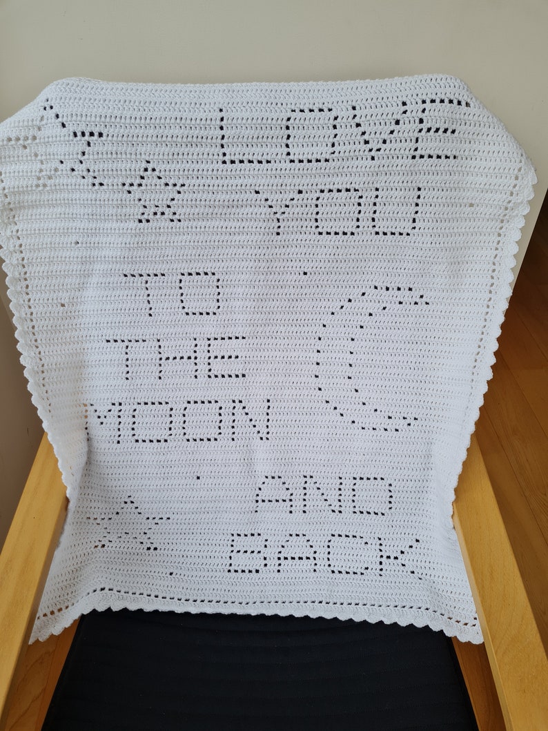 Crochet Blanket Pattern Love You to the Moon and Back Filet Blanket PDF, US crochet terms, UK crochet terms No80 beginners easy image 4