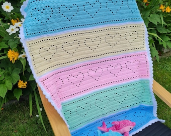 Crochet Blanket Pattern Full of Hearts Filet Blanket PDF, US terms & UK terms No83 crochet baby blanket pattern baby shower gift