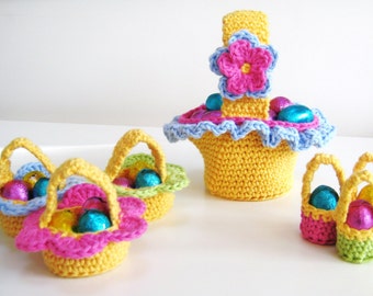 Crochet Bag Pattern Easter Baskets INSTANT DOWNLOAD PDF, egg, chocolate,cute, uk & us crochet terms, No17