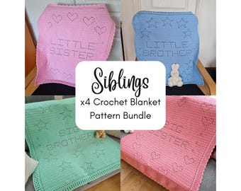 Crochet Blanket Pattern Bundle- Sibling Set, Baby & Toddler (PDF), Little Brother, Little Sister, Big Brother, Big Sister, Baby Blankets