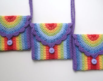 Crochet bag Pattern Rainbow purse bag INSTANT DOWNLOAD PDF, girl, long strap, cute, uk and us crochet terms, photo tutorial No14