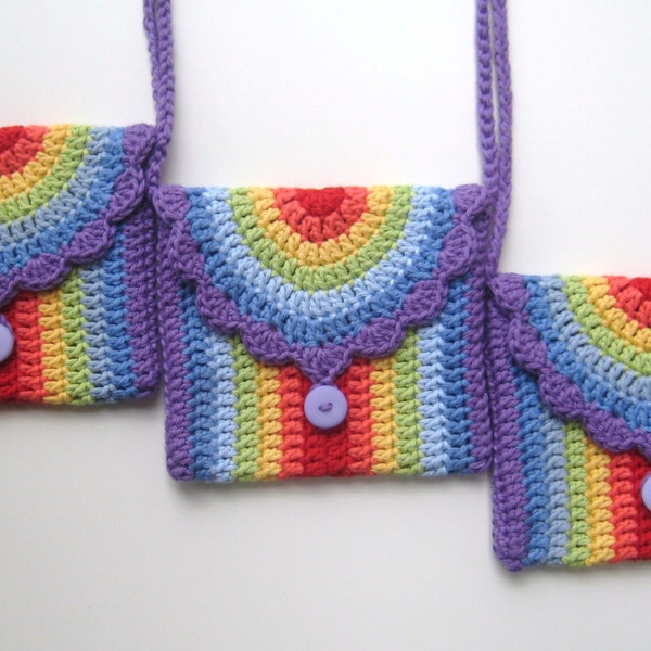 Crochet bag Pattern Rainbow purse bag INSTANT DOWNLOAD PDF, girl, long strap, cute, uk and us crochet terms, photo tutorial No14