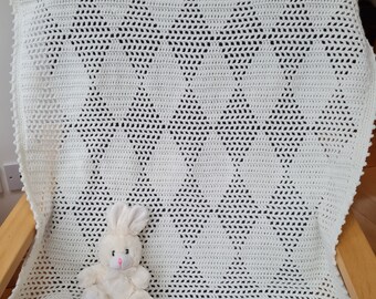 Crochet Blanket Pattern Diamond Checkers Filet Blanket PDF, uk and us versions No75 newborn beginners easy pattern