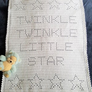 Crochet Blanket Pattern Twinkle Twinkle Little Star Filet Blanket PDF, uk & us terms No50 white newborn beginners easy gender neutral image 4