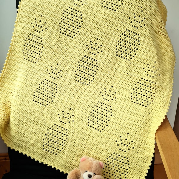 Crochet Blanket Pattern, Pineapple Filet Blanket pdf, IVF Support, UK terms, US terms, newborn, beginners, easy crochet, multi size, No82