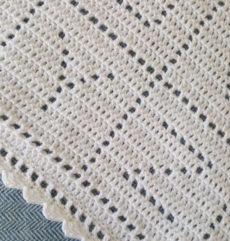 Crochet Baby Blanket Pattern, Filet Crochet, Alphabet PDF, uk & us terms, No46, white,newborn, easy crochet pattern, abc image 2