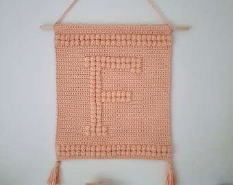 Crochet Letter Pattern, Letter F, Wallhanging PDF, UK & US terms No106, crochet letter, alphabet, wall decor, quick make, wall art