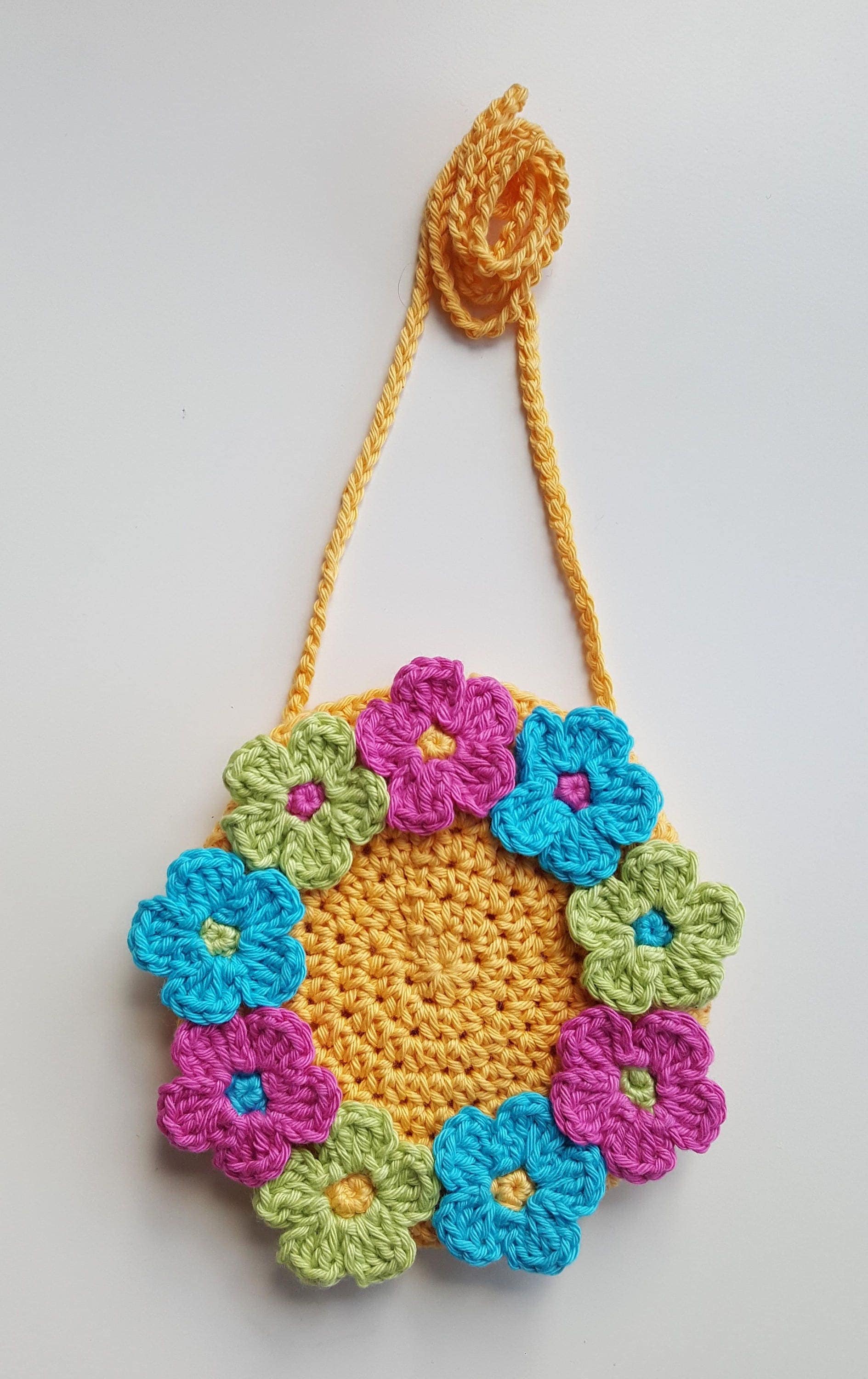 Crochet Bag Pattern Ring of Flowers Bag PDF patt no29 uk and us terms girls purse flowergirl pretty