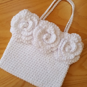 Crochet bag pattern Triple Rose Handbag bag PDF patt no27 uk and us terms girls purse first holy communion bridal wedding flowergirl classic