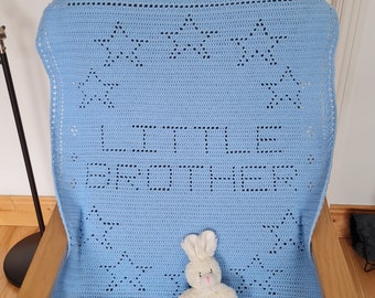 Crochet Blanket Pattern Little Brother Filet Blanket PDF, US crochet terms, UK crochet terms No41 beginners easy baby blanket