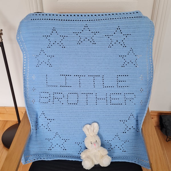 Crochet Blanket Pattern Little Brother Filet Blanket PDF, US crochet terms, UK crochet terms No41 beginners easy baby blanket