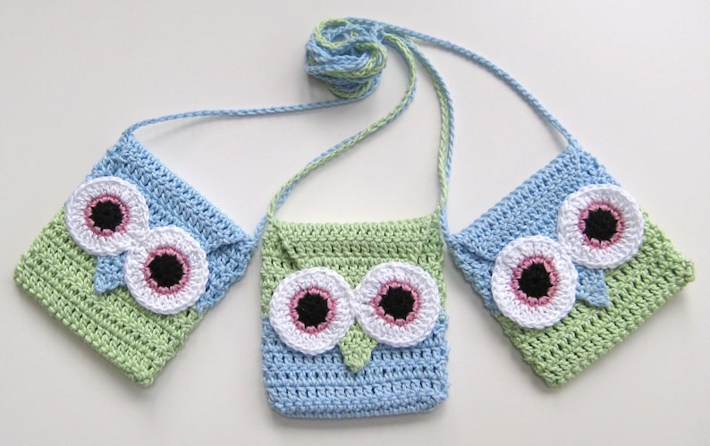 Crochet Bag Pattern Owl purse bag INSTANT DOWNLOAD PDF, girl, long strap, easy, uk and us versions No2 image 1