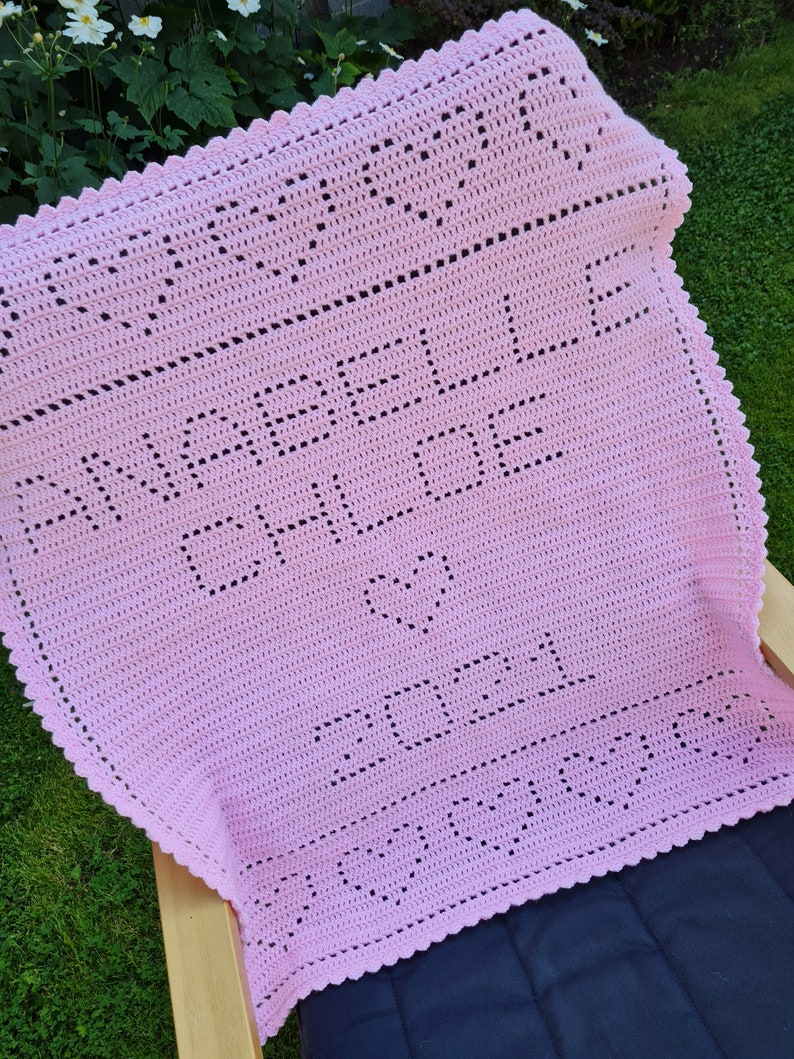 Crochet Blanket Pattern Two Names Year in Hearts Filet Blanket Etsy