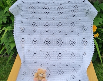 Crochet Blanket Pattern, Crystals Filet Baby Blanket, Crochet pattern PDF,  handmade gift for baby shower, filet crochet baby blanket, No87