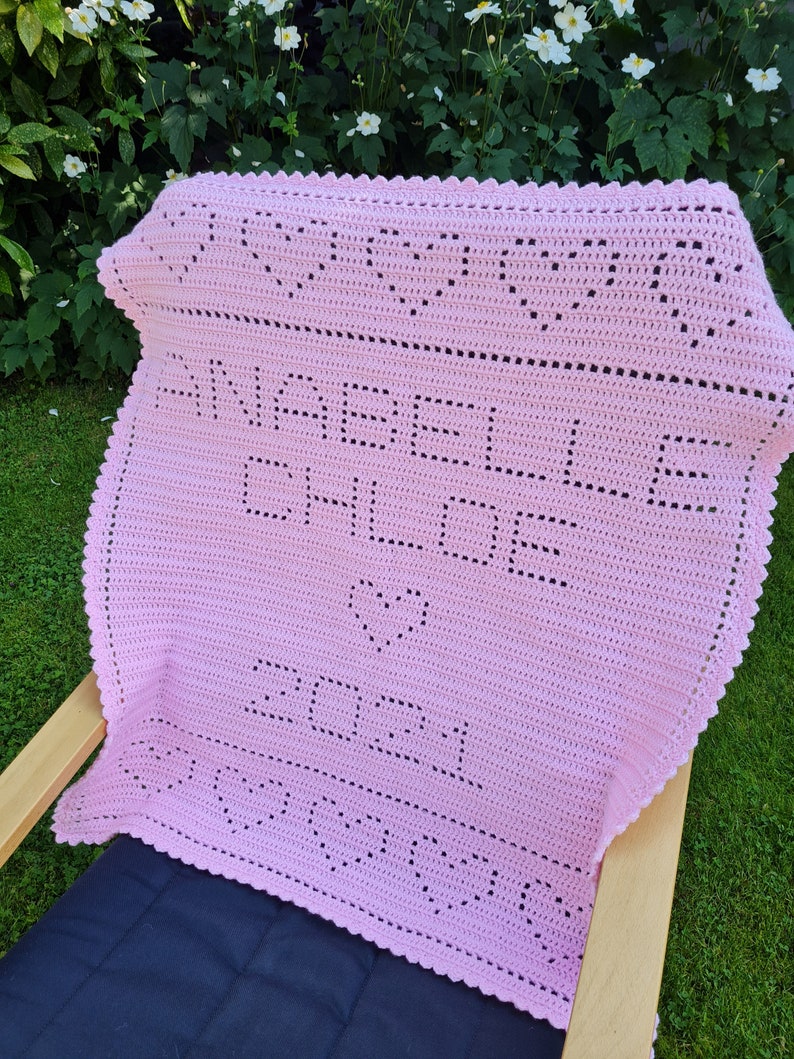 Crochet Blanket Pattern Two Names Year in Hearts Filet Blanket Etsy