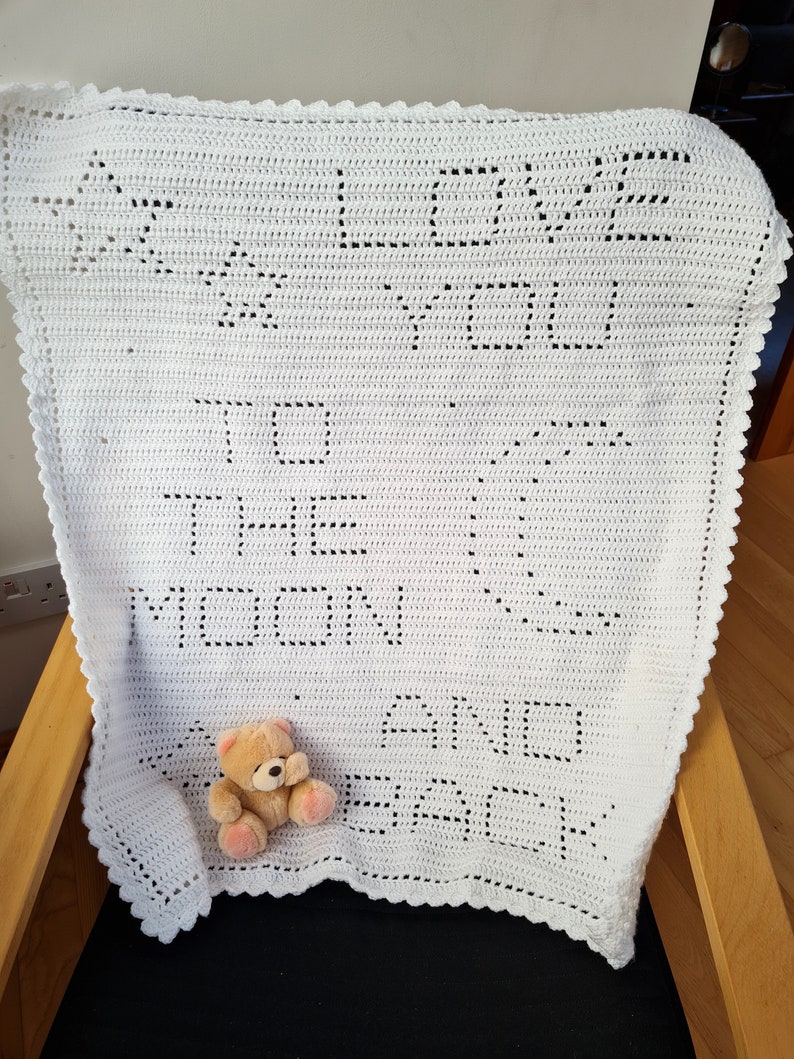Crochet Blanket Pattern Love You to the Moon and Back Filet Blanket PDF, US crochet terms, UK crochet terms No80 beginners easy image 3