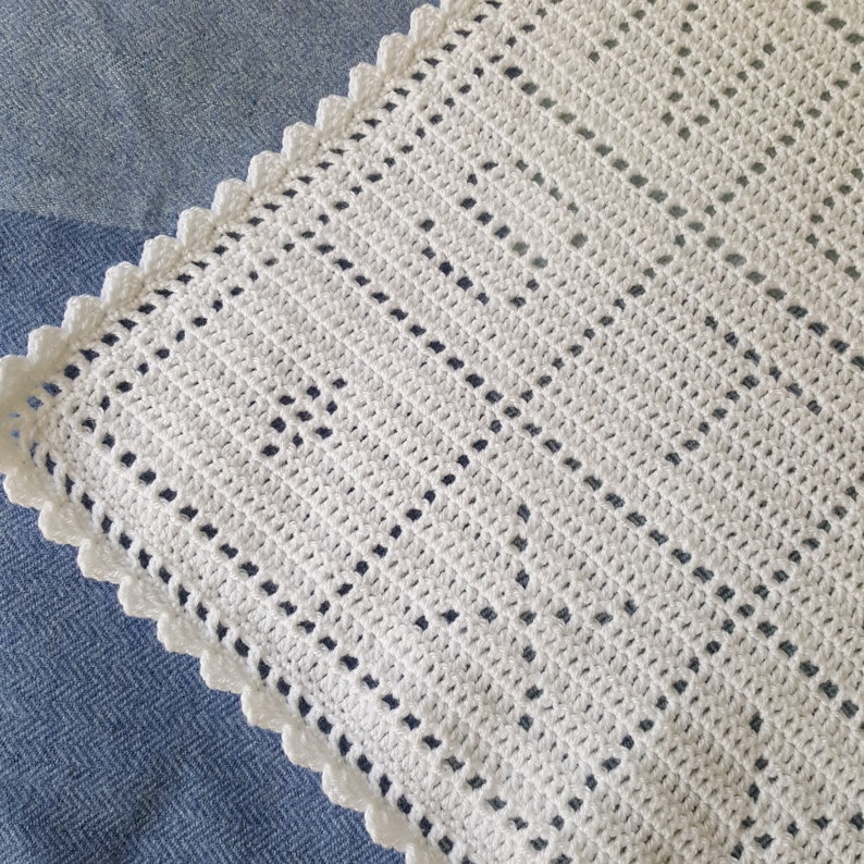 Crochet Baby Blanket Pattern, Filet Crochet, Alphabet PDF, uk & us terms, No46, white,newborn, easy crochet pattern, abc image 6