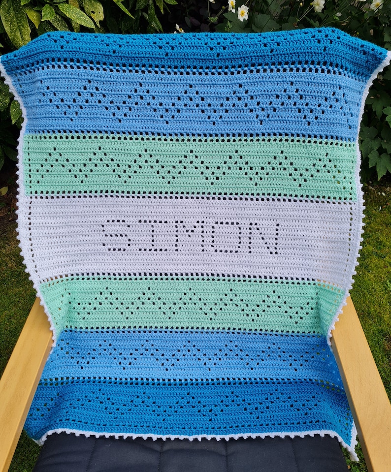 Crochet Blanket Pattern Name Zigzag Filet Blanket PDF, uk & us terms No63 baby blanket beginners easy personalised customised image 3