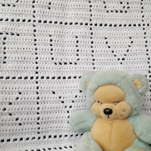 Crochet Baby Blanket Pattern, Filet Crochet, Alphabet PDF, uk & us terms, No46, white,newborn, easy crochet pattern, abc image 4