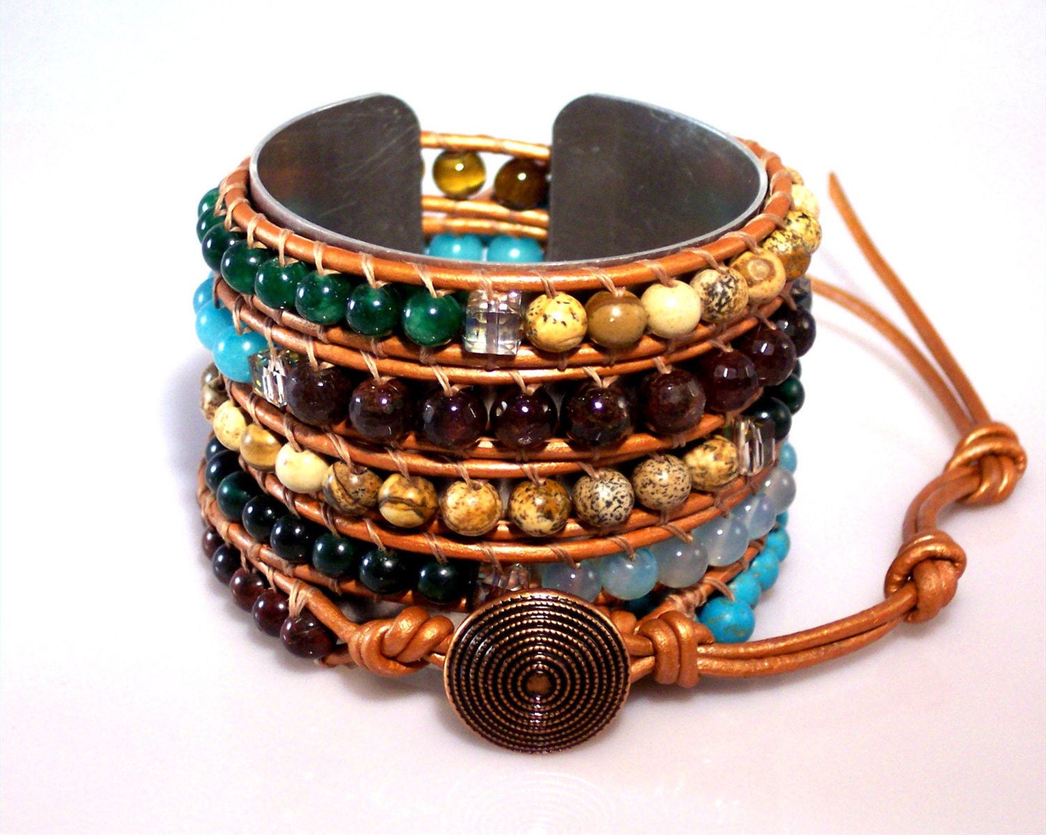 Premium MultiGemstone Five Row Leather Wrap Bracelet with Etsy