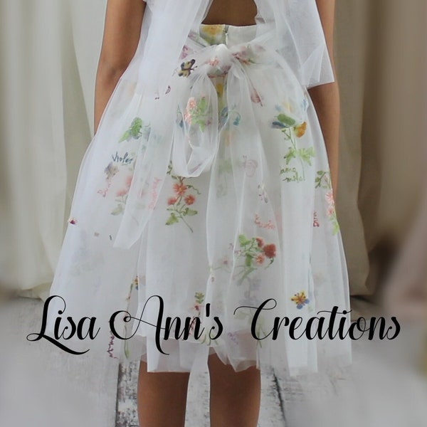 Flower Girl Dress, Fairy Dress, White Embroidered Dress, Girls Floral Dress, Garden Wedding, Junior Bridesmaid, Birthday Girl Dress, Tulle