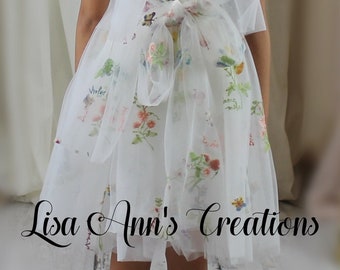 Flower Girl Dress, Fairy Dress, White Embroidered Dress, Girls Floral Dress, Garden Wedding, Junior Bridesmaid, Birthday Girl Dress, Tulle