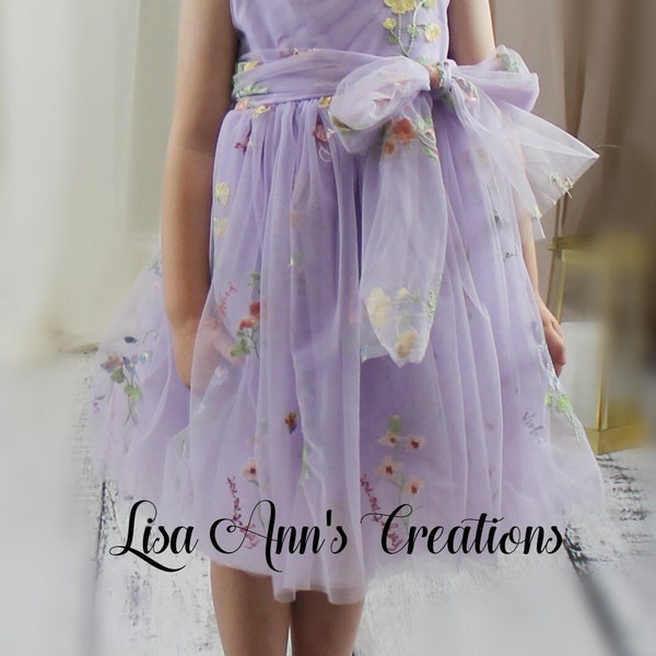 Easter Dress, Flower Girl Dress, Fairy Baby Dress, Lavender Embroidered Dress, Girls Floral Dress, Junior Bridesmaid, Spring Toddler Dress
