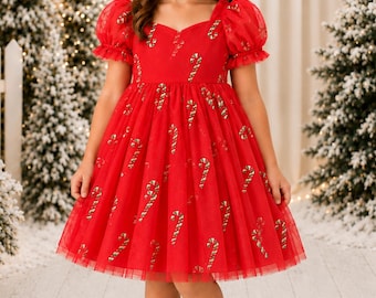 Girls Christmas Dress, Christmas Dress for Girls, Red Christmas Dress, Girls Christmas Outfit, Girls Holiday Dress, Candy Cane Dress