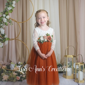 Flower Girl Dress Burnt Orange Flower Girl Dress Boho Flower Girl Dresses Terracotta Flower Girl Dress Long Sleeve Rustic Flower Girl Dress