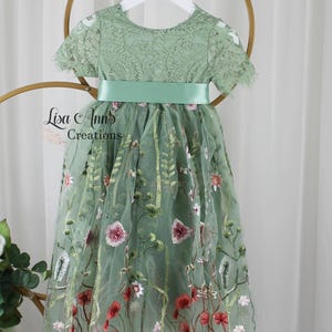 Flower Girl Dress Sage Green Flower Girl Dresses Floral Girls Short Sleeve Flower Girl Toddler Flower Girl Dress Spring Summer Wedding
