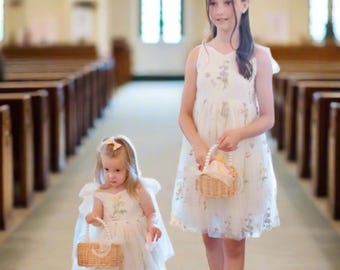 Flower Girl Dress, Fairy Dress, White Embroidered Dress, Girls Floral Dress, Garden Wedding, Junior Bridesmaid, Birthday Girl Dress, Tulle
