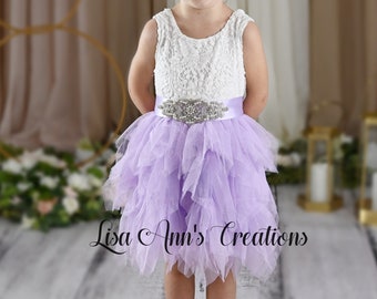 Flower Girl Dress Lavender Flower Girl Spring Flower Girl Easter Dress Junior Bridesmaid Lace Fower girl Sleeveless knee Length Tiered Dress