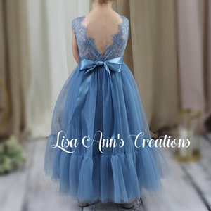 Dusty Blue Flower Girl Blue Flower Girl Dress Junior Bridesmaid Mermaid Style Dress Boho Flower Girl Sleeveless Dress