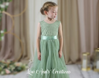 Flower Girl Dress Sage Green Flower Girl Dresses Boho Flower Girl Tulle flower Girl Toddler Flower Girl Mermaid Style Sleeveless Dress