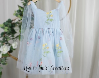 Floral Flower Girl Dress, Fairy Dress, Light Blue Dress, Embroidered Dress, Girls Floral Dress, Junior Bridesmaid, Spring Toddler Dress